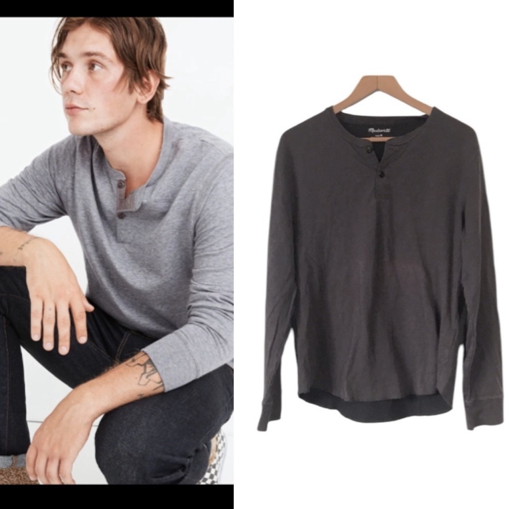 Madewell Heathered Doubledown Henley Tee size Medium dark gray
